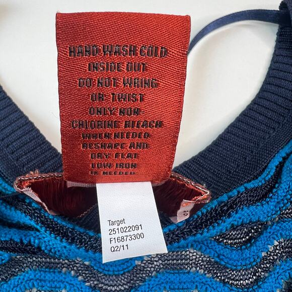 MISSONI Top Mixed Media Artsy Floral Retro Blouse Blue Zig Zag Pattern Size XL - Picture 16 of 16